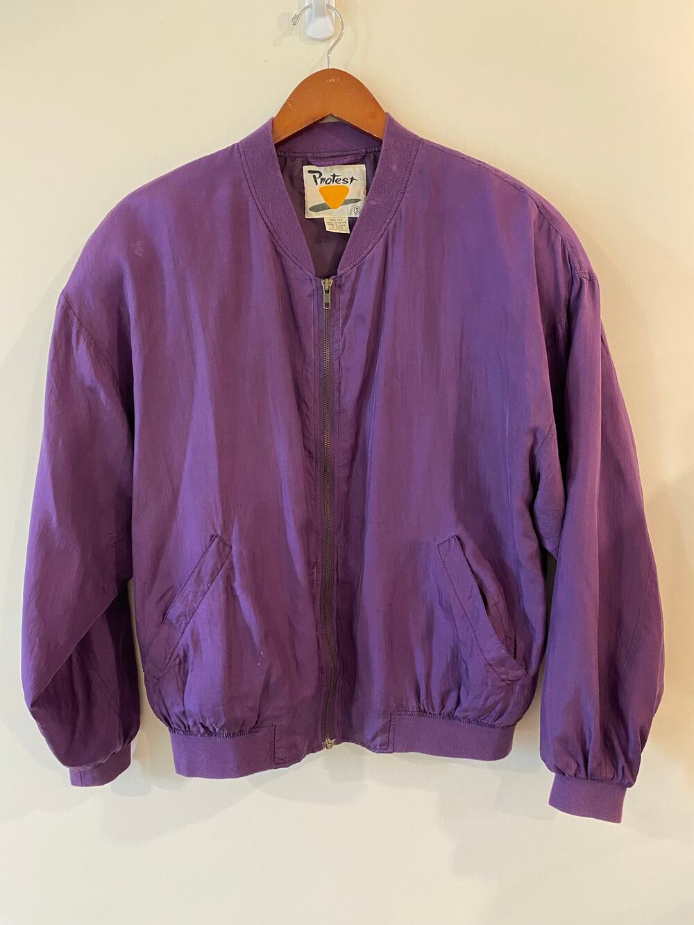 Protest Women Silk Bomber Jacket Small Vintage Purple Lightweight statement